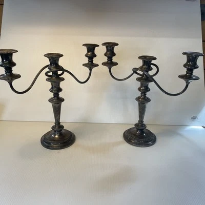 Антикварная пара посеребренных канделябров Birks Regency высотой 13 дюймов с 3 свечами Англия - Изображение 1 из 4