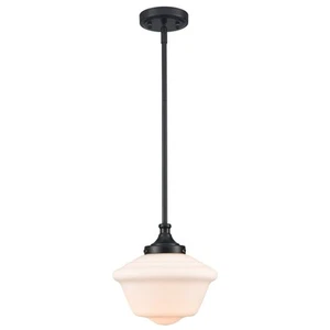 10-Inch Black Schoolhouse Pendant Light with Milk Glass Shade Schoolhouse Lig... - Picture 1 of 7