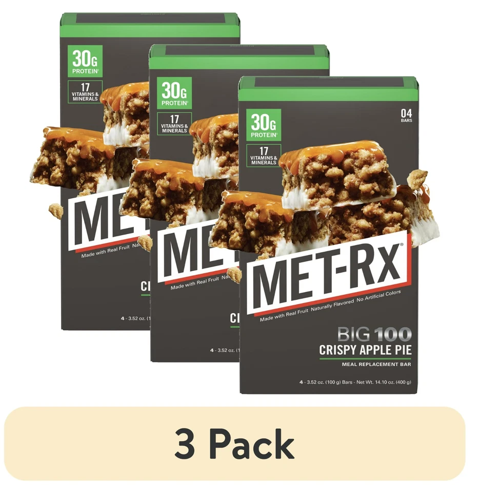 (3 pack) MET-Rx Big 100 Colossal Protein Bars, Crispy Apple Pie, 4 Ct (3 Packs) - Image 1 of 1
