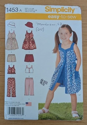 Simplicity 1453 Little Girls Dress Top Pants Shorts Size 3-8 Uncut - Image 1 of 2