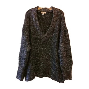 Ava & Viv V-Ausschnitt Pullover Damen 2XL schwarz silber metallic Lametta Urlaub warm - Bild 1 von 10