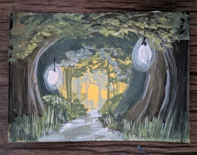 ACEO Original Art Card 2.5 x 3.5, Gouache, Fantasy, Landscape, Forest Katie Mart - Image 1 of 2