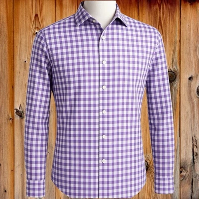 Camisa de vestir Nordstrom ajuste tradicional púrpura a cuadros para hombre talla 17-34 sin arrugas Foto 1 de 4