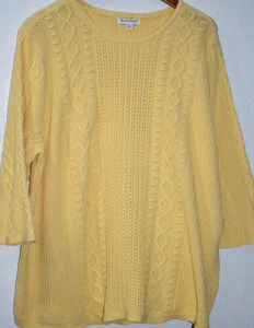 NorthStyle 2X Chunky Sweater Pullover Yellow 3/4 Sleeves Round Neck 100% Cotton - Picture 1 of 14