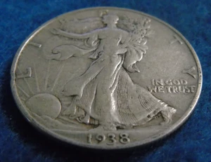 1938-P WALKING LIBERTY 90% SILBER HALF DOLLAR 50C Cent Fifty 1/2 - Bild 1 von 6