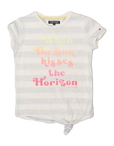 Tommy Hilfiger Mädchen Grafik T-Shirt Oberteil 7-8 Jahre blau gestreift Baumwolle BO74 - Bild 1 von 4