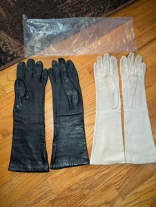 2 Pair Italian Leather Gloves Silk Lined Vintage Women Sz 7, 14” Driving Formal - Picture 1 of 6