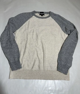J. Suéter de béisbol Crew para hombre mediano delgado resistente mezcla de lino gris jaspeado marfil Foto 1 de 4