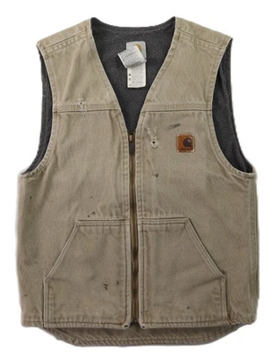 VTG 2005 CARHARTT V19 USA Men’s Small Beige Brown Canvas Fleece Lined Vest - Image 1 of 4