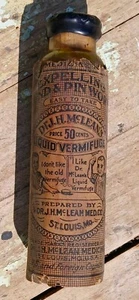 DR. J.H. McLEAN'S Full Liquid Vermifuge St Loise Mo, Flasche mit Papierverpackung Korken  - Bild 1 von 15