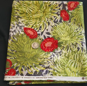 1 Yd Dear Mum Fabric Red Flowers Green Leaves By Robin for Moda - Picture 1 of 3