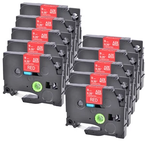 10PK Compatible with Brother TZ TZe-425 PT-D210 0.35" White on Red Tape Label - Picture 1 of 10