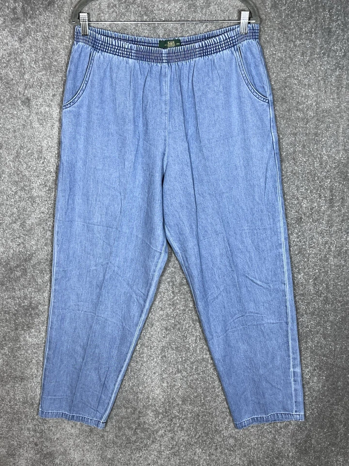 复古 Orvis 弹性腰牛仔裤女式大号蓝色棉质口袋拉裤 — 第 1/4 张图片