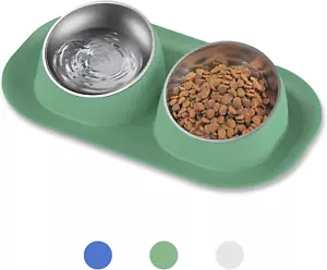 Dog Cat Basic Food and Water Bowl Set, 2 Removable Stainless Steel Feeding Bowls - Picture 1 of 7