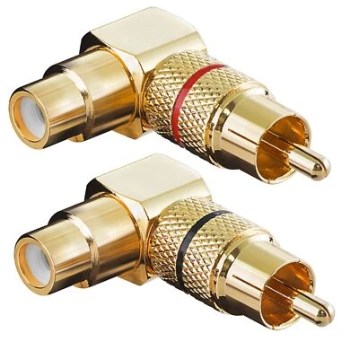 ✅Cinch Winkel Adapter Metall-Vergoldet 2 Stück Rot-Schwarz Stecker Cinchadapter - Bild 1 von 3