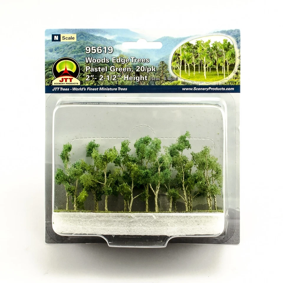 JTT Scenery 95619 Woods Edge Trees | Pastel Green - 2" to 2.5" | N scale | 20 pk - Image 1 of 1