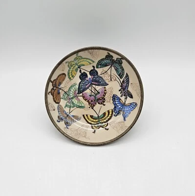 Vintage Brass Over Porcelain Butterfly  Bowl Trinket Dish Wall Hang 5" - Image 1 of 4
