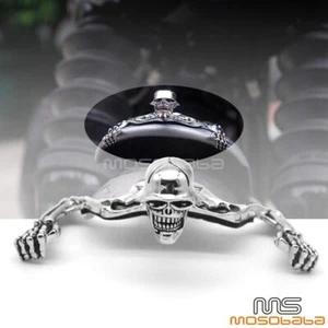 For Harley Chopper 7" Headlight Visor Fender Skull Skeleton Ornament Kit Chrome - Bild 1 von 12