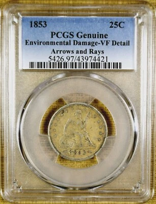 1853 PCGS VF Details  Arrows and Rays Seated Liberty Quarter - Image 1 of 2