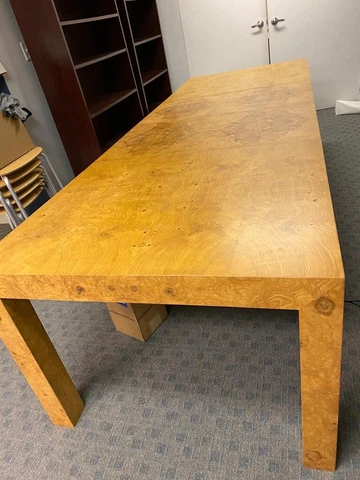 1970s Olivewood Burl Parsons Dining Table designed by Milo Baughman Cover