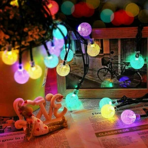 Multi-Colour 50 LED Solar Powered Retro Bulb String Lights For Garden Outdoor - Picture 1 of 4