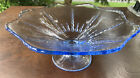 Antique Northwood? Glass Blue Leaf Beads Branch Pedestal Bowl Dish
