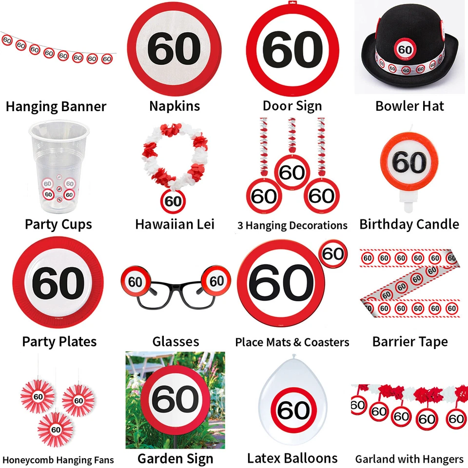 60TH BIRTHDAY TRAFFIC SIGNS THEME - PARTYWARE COMPLETE SELECTION - Image 1 of 1