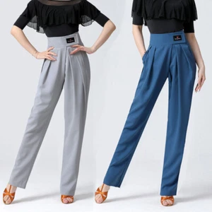 Women Latin Modern Dance Pants Pleated High Waist Ballroom Dancewear Trouser - Picture 1 of 11