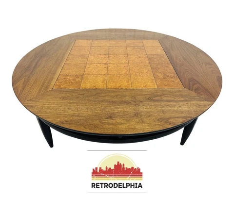Mid-Century Modern Lane Burled Walnut Round Coffee Table Cover