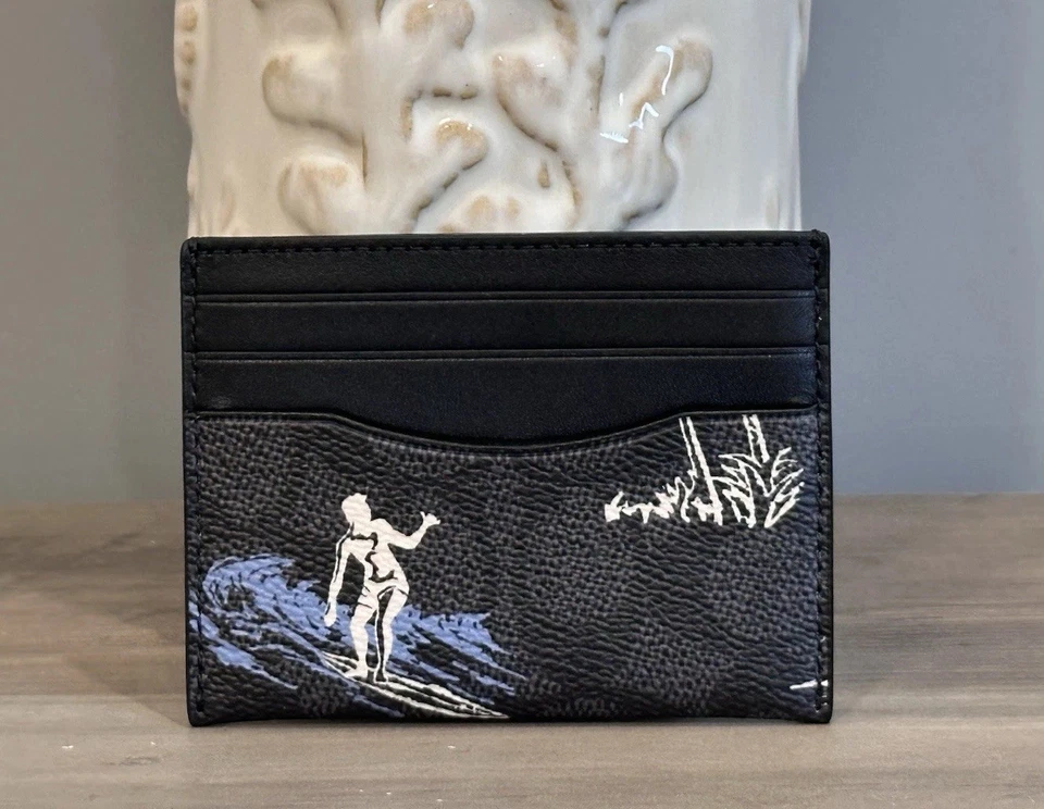 Coach CBJ93 Slim Id Card Case With Surf Print Signature Coated Canvas & Leather