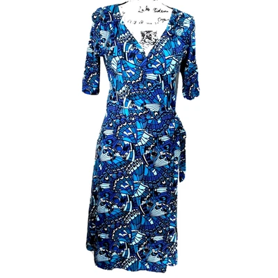 Vestido midi H&M estampa de borboleta manga 3/4 tamanho 12 azul viscose balletcore - Imagem 1 de 4