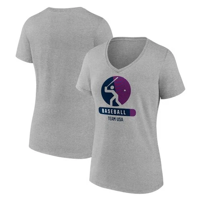 Camiseta para mujer gris jaspeado de béisbol victoria radiante de EE. UU. cuello en V Foto 1 de 3