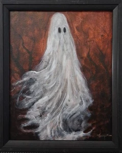 Original Ghost Painting Abstract Thayer Art OOAK Canvas Halloween Not A Print - Picture 1 of 5