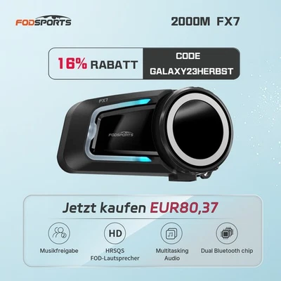 FOD FX7 Intercom Motorcycle Headset Bluetooth Intercoms MESH Multi Audio - Image 1 of 4