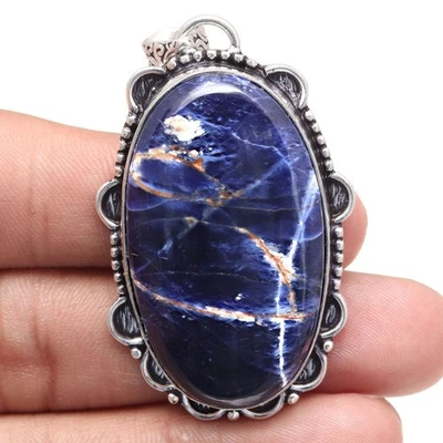 Colgante Piedras Preciosas Sodalita Hecho a Mano Regalo Día de la Madre Joyería Plata 2.25" Foto 1 de 4