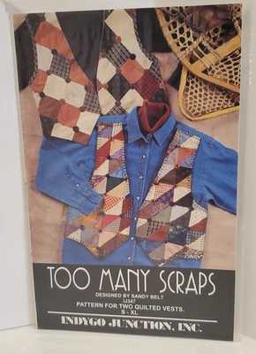 Vtg Too Many Scraps by Indygo Junction Inc Quilted Vests 1994 Pattern #347 - Image 1 of 4