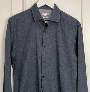 Reiss Men's Soft Cotton Shirt Size L / M 38" Dark Blue Slim Fit Long Sleeves - Picture 1 of 8