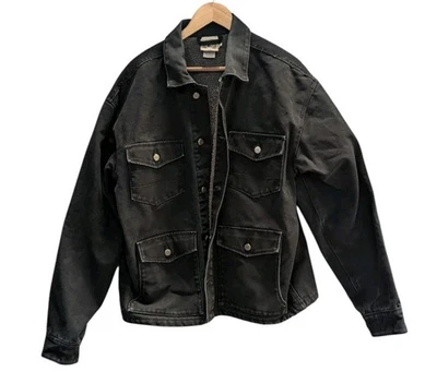 Cinch Duck 帆布黑色抓绒衬里夹克工作服口袋领大号  — 第 1/4 张图片