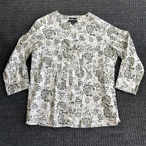 Women’s Tahari 100% Linen Top Blouse Shirt Button Down Floral 1X XL Beige - Picture 1 of 7