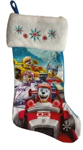 Paw Patrol Racing Team Plush White Embroidered Cuffed Christmas Holiday Stocking - Picture 1 of 1