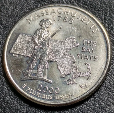 2000-P 25c Massachusetts State Quarter Bu + Mint State Uncirculated + Toned - Image 1 of 4