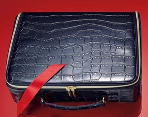 Estee Lauder Croc Makeup Train Case and Purse, Navy / Gold - Picture 1 of 3