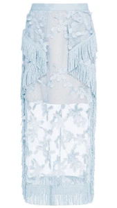 Neu Alice McCall ROCK lang transparent Spitze Fransenborte Quasten Schlitz silber blau aqua - Bild 1 von 10