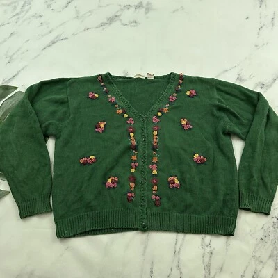 Suéter Cárdigan Huntington Ridge Mujer Vintage Años 90 Talla L Verde Floral Casa de Campo Foto 1 de 4