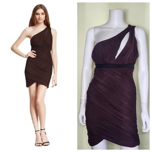 Mini Vestido BCBG MAXAZRIA Un Hombro Talla S Marrón Acanalado Bodycon Noche - Imagen 1 de 10