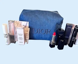 Christian Dior Pouch Denim fabric embroidery & Travel Makeup Products Dior Logo - Picture 1 of 8