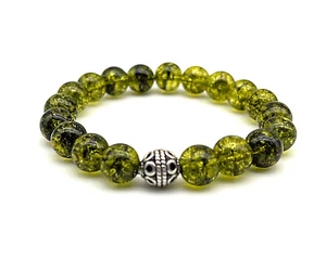 Handmade 10mm Peridot and .925 Silver Bali Bead Bracelet - Picture 1 of 4