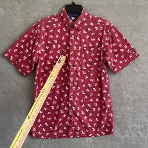 Vtg 90s Tommy Hilfiger Button Shirt Youth Large Red Fish Print Cotton Short Slv - Picture 1 of 11
