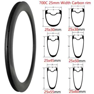 700C Road Bike Carbon Rims 25mm Width Clincher Tubular Wheel UD 3K Matte Glossy - Image 1 of 4
