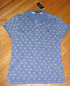 BNWT~WOMEN's RALPH LAUREN~COTTON BLEND~SLIM FIT~BLUE BOUQUET FLORAL~POLO~LARGE - Picture 1 of 4